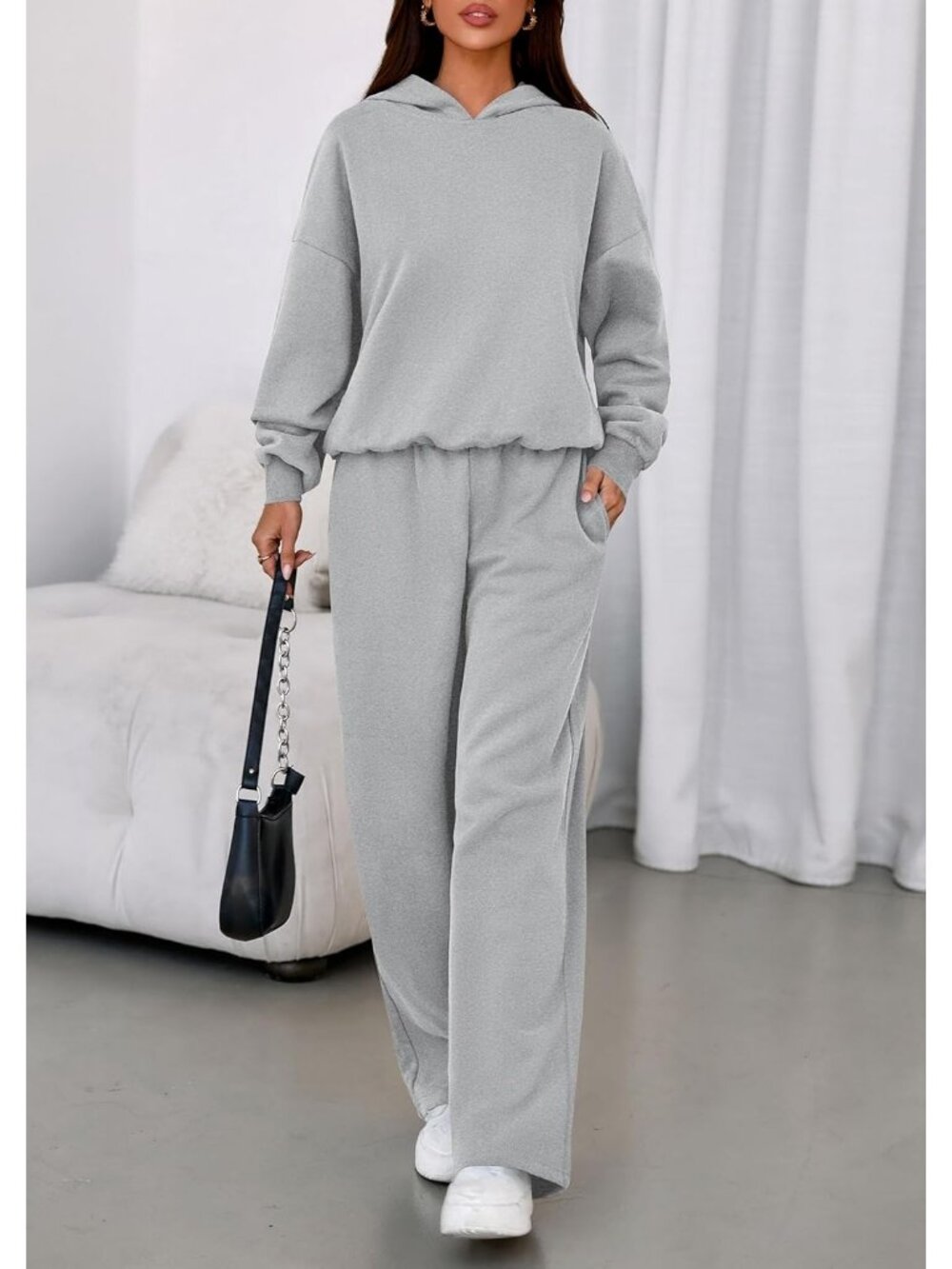 🆕 Women's Sweatsuits 2 Piece Sets Grey Casual Long Sleeve Sweatpants Fall - Picture 6 of 6